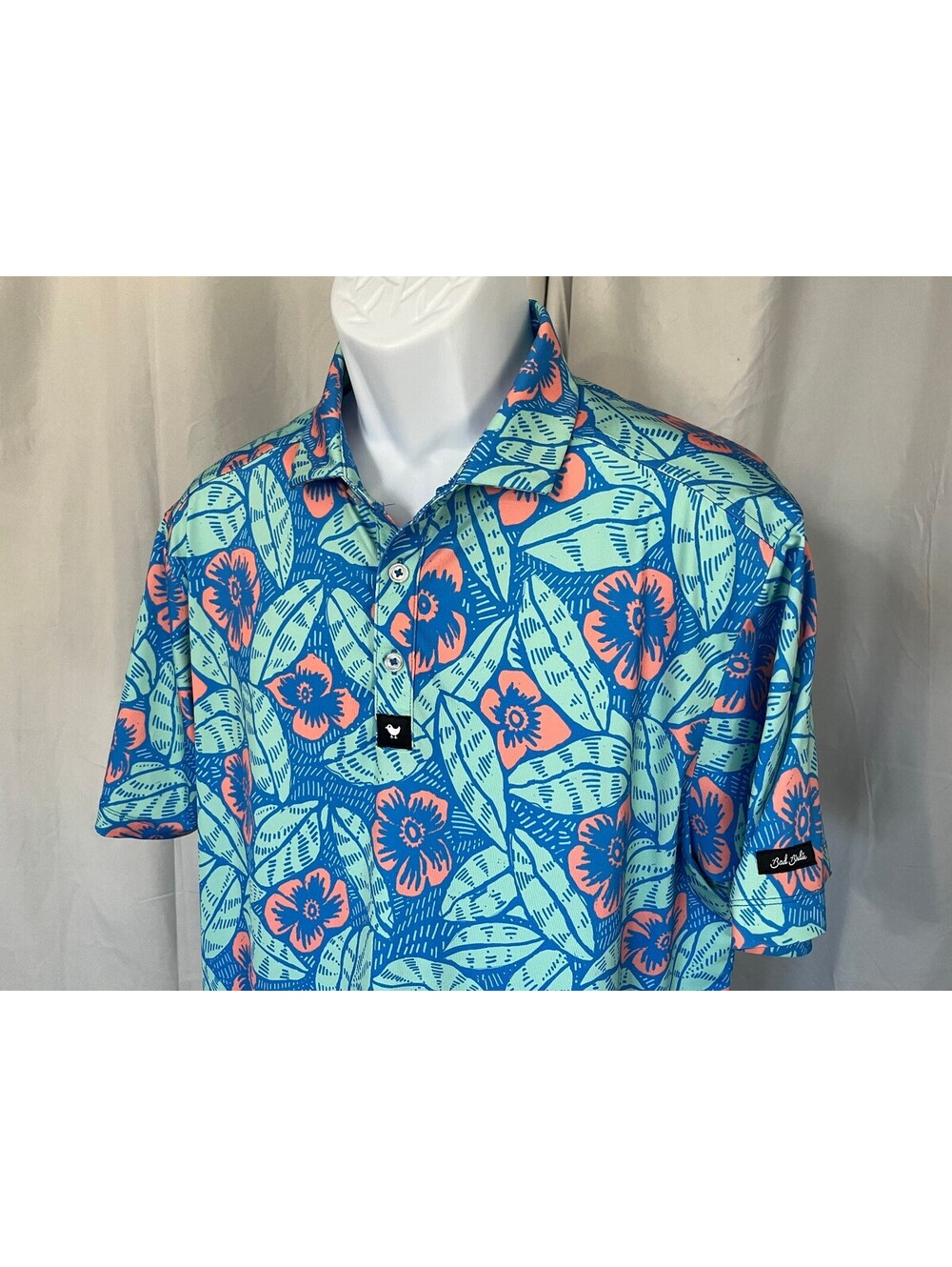 Bad Birdie Men's Vibrant Blue Green Salmon Golf Performance Polo Shirt Large L